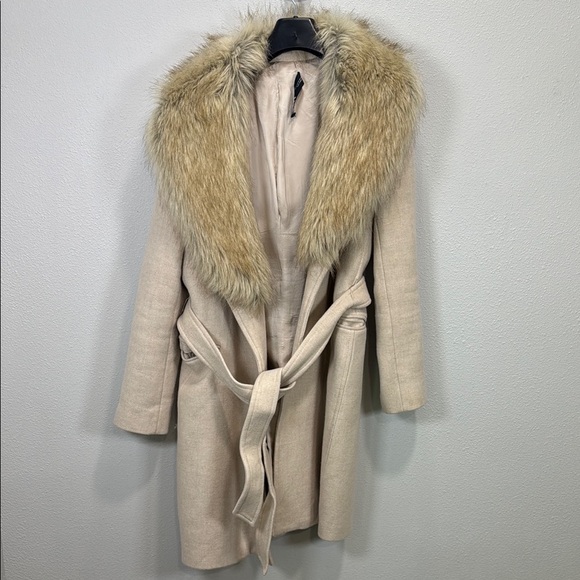 Zara Manteco Cream Tan wool Coat with‎ Faux Fur Collar - Picture 1 of 12